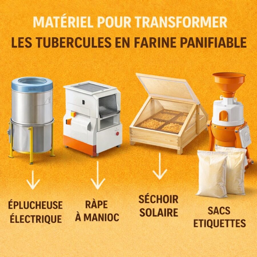 Liste de matériel pour transformer les tubercules (manioc ou igname) en farine